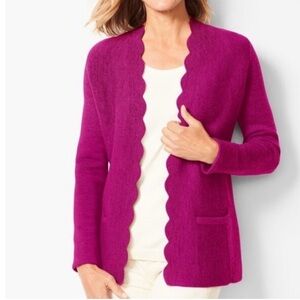 Talbots Merino Scallop-Edge Sweater Jacket Fuchsia Cardigan Cotton XL